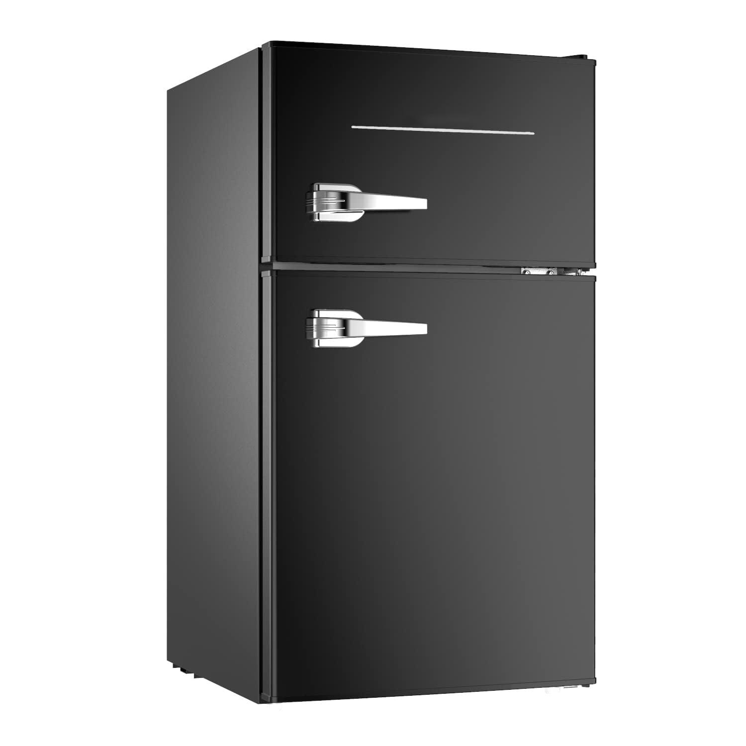 3.1 Cu.Ft Compact 2 Doors Refrigerator, 37dB Quiet Mini Fridge with Freezer, 7-Settings Mechanical Thermostat, Small Refrigerator for Bedroom Office, Dorm or Garage, Black