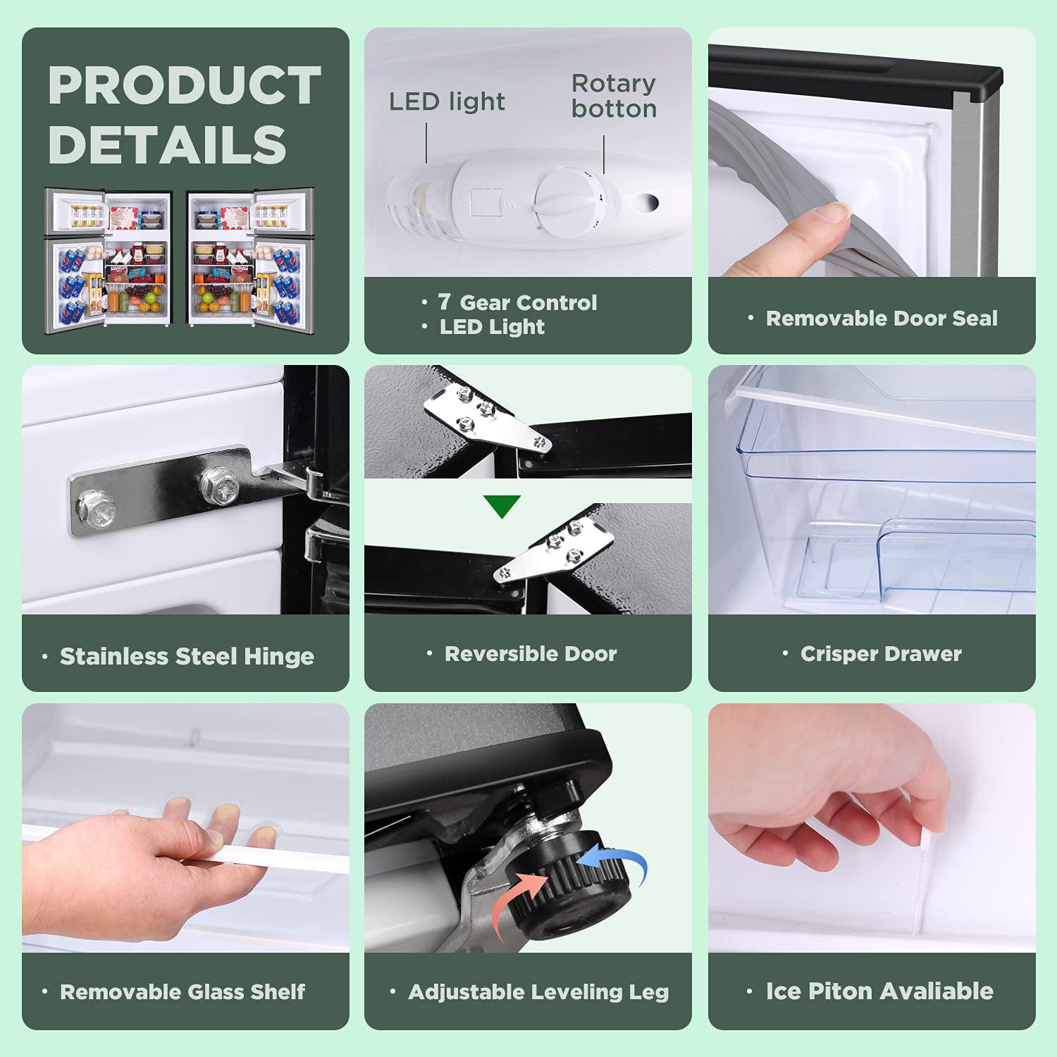 3.1 Cu.Ft. Mini Refrigerator with Freezer, Compact 2 Door Refrigerator and Freezer, for Bedroom Home Office Dorm, Stainless Steel - Image 5