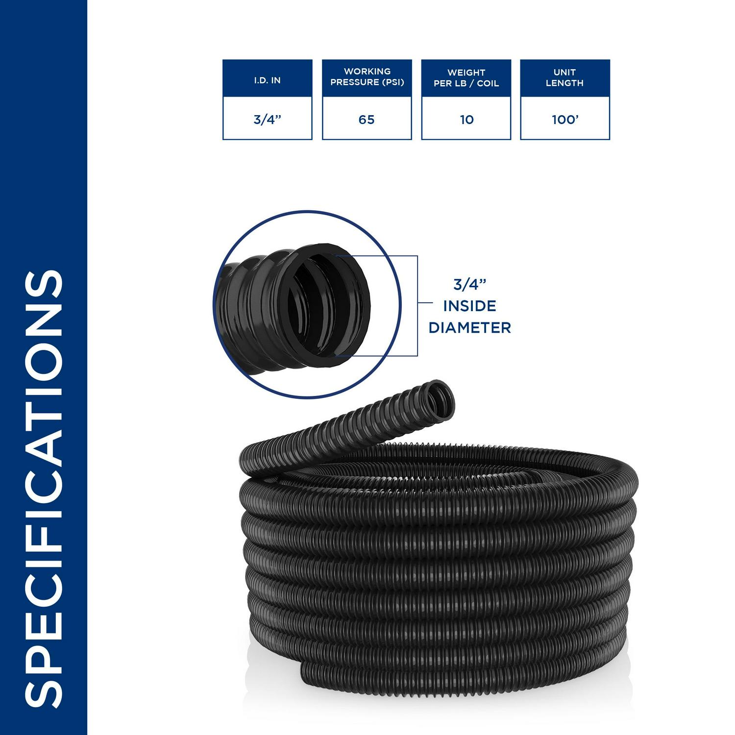 3/4 In. I.D. x 100 ft. Multi-Use Pond Black Kink Free, Corrugated Flexible PVC Tubing - Image 2