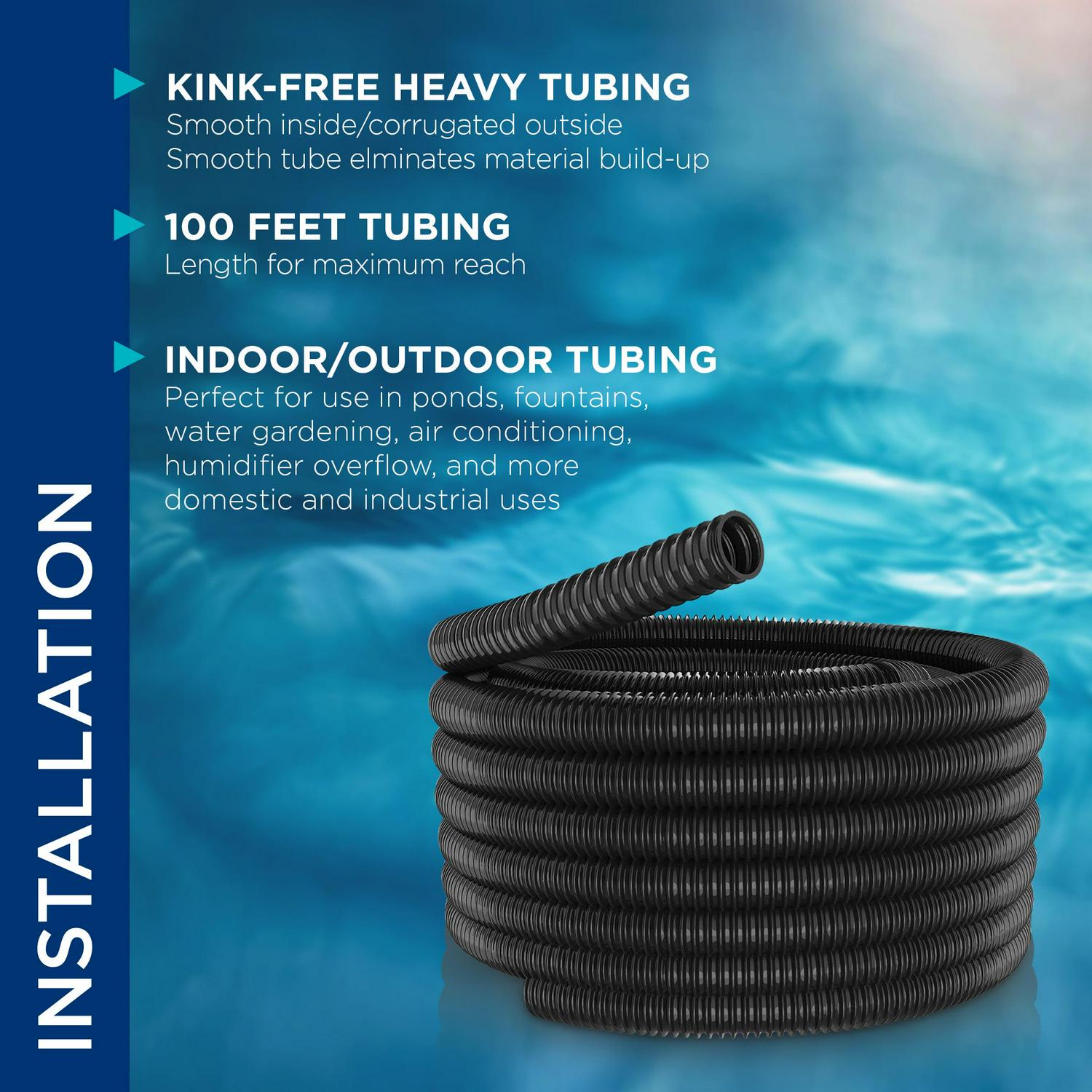 3/4 In. I.D. x 100 ft. Multi-Use Pond Black Kink Free, Corrugated Flexible PVC Tubing - Image 3