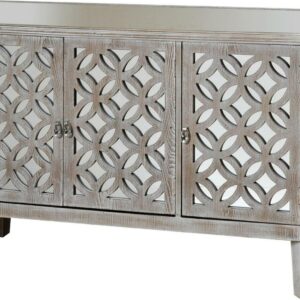 3 Door Mirrored Filigree Dresser - Driftwood Gray Finish