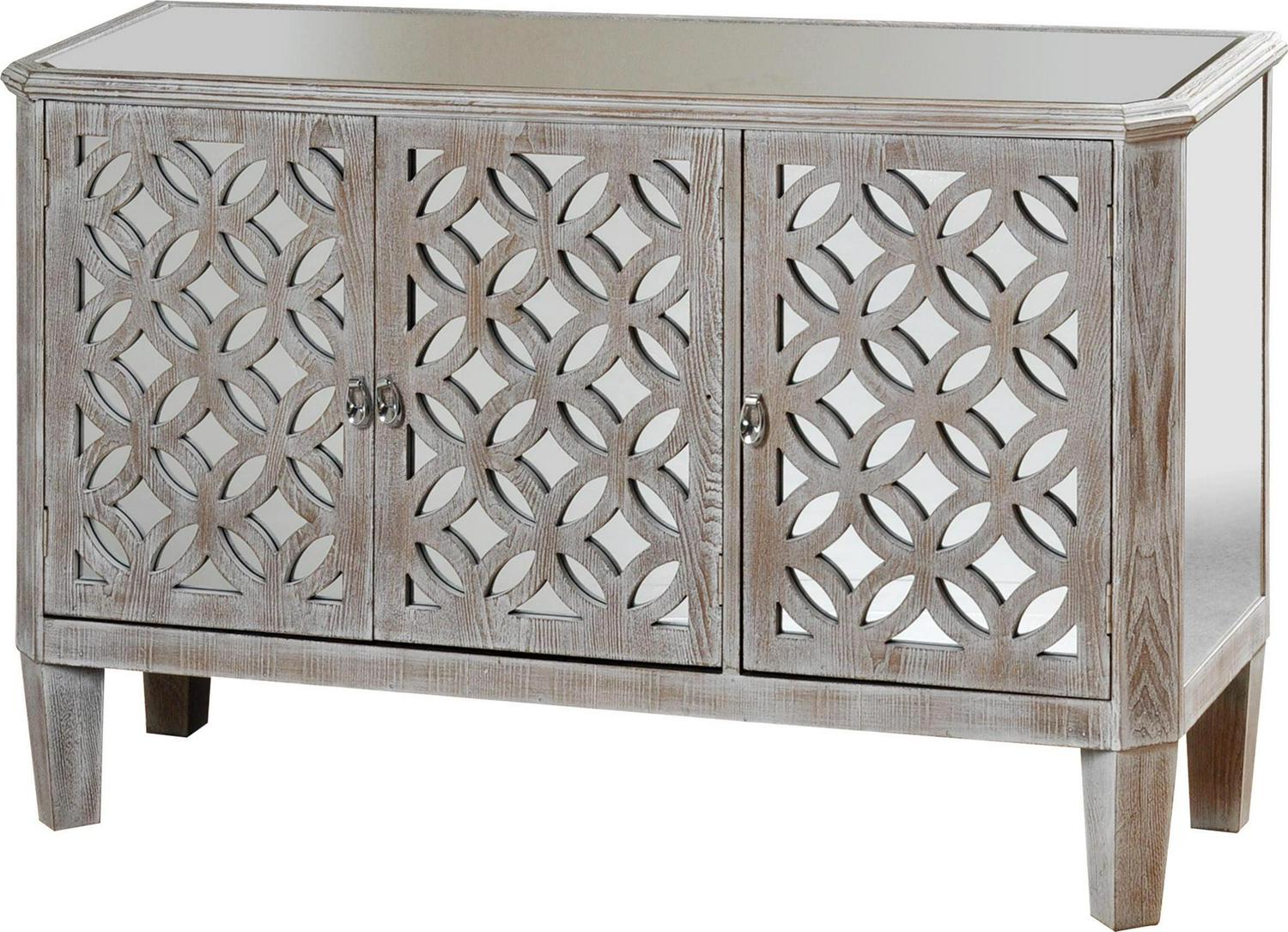 3 Door Mirrored Filigree Dresser - Driftwood Gray Finish