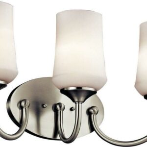 3 Light Bath Vanity Approved For Damp Locations With Transitional Inspirations 11 Inches Tall By 21 Inches Wide-Brushed Nickel Finish-Incandescent