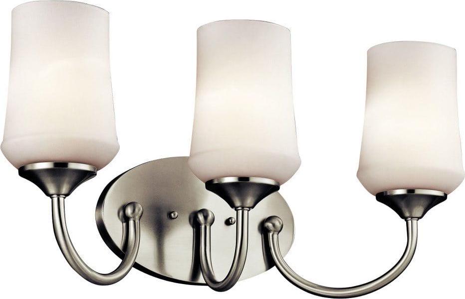 3 Light Bath Vanity Approved For Damp Locations With Transitional Inspirations 11 Inches Tall By 21 Inches Wide-Brushed Nickel Finish-Incandescent
