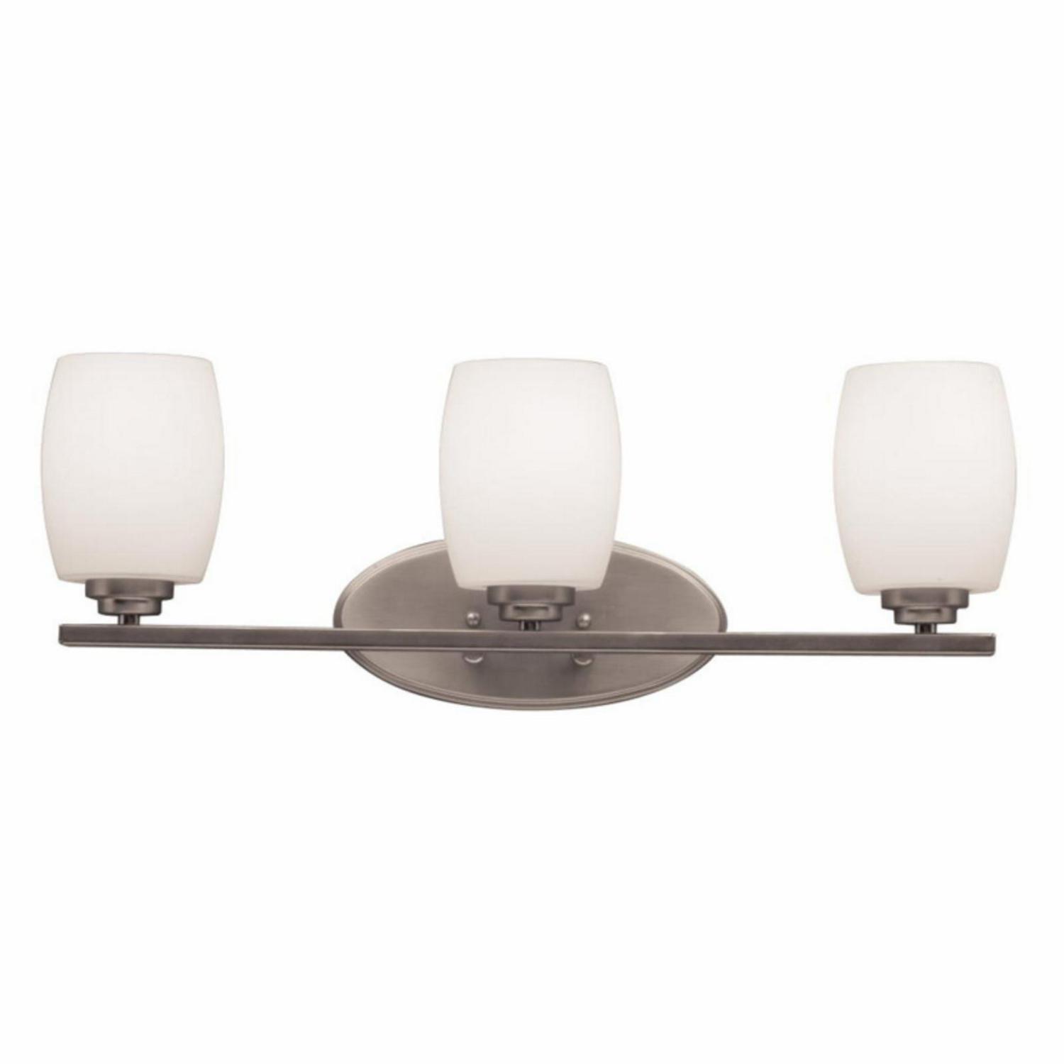 3 Light Bath Vanity Approved For Damp Locations With Contemporary Inspirations 9 Inches Tall By 24 Inches Wide-Brushed Nickel Finish-Incandescent - Image 3