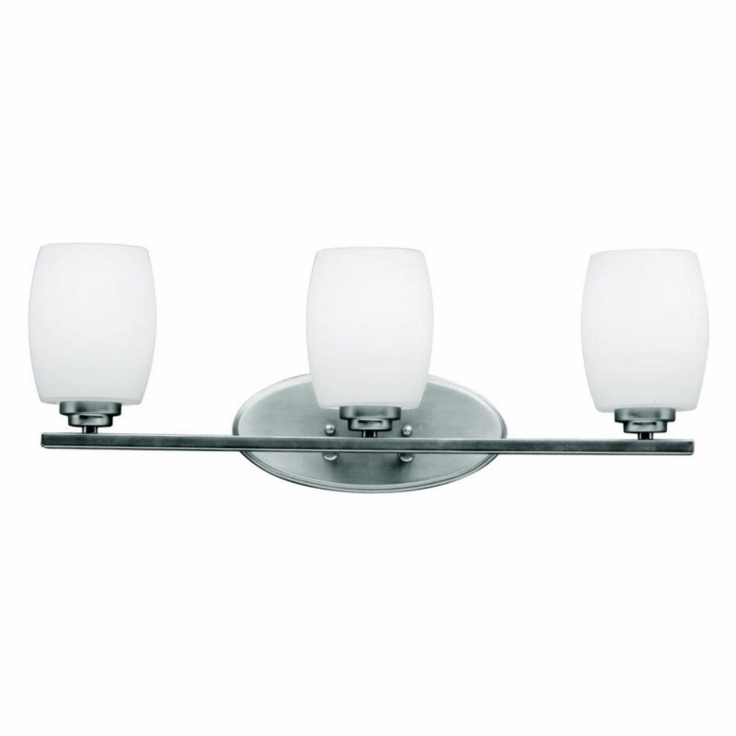 3 Light Bath Vanity Approved For Damp Locations With Contemporary Inspirations 9 Inches Tall By 24 Inches Wide-Brushed Nickel Finish-Incandescent - Image 2
