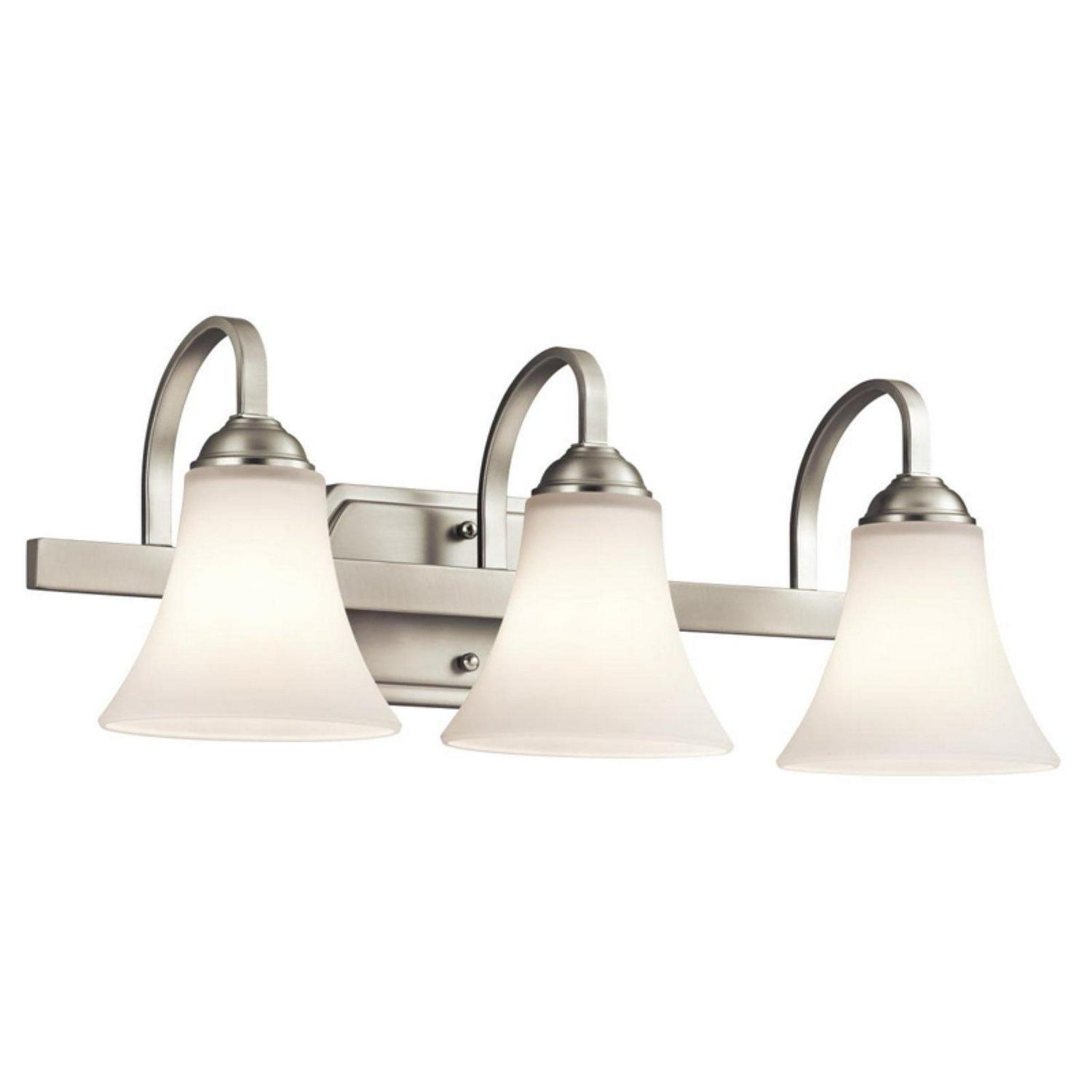 3 Light Bath Vanity Approved For Damp Locations With Transitional Inspirations 8.25 Inches Tall By 22 Inches Wide-Brushed Nickel Finish-Incandescent - Image 2