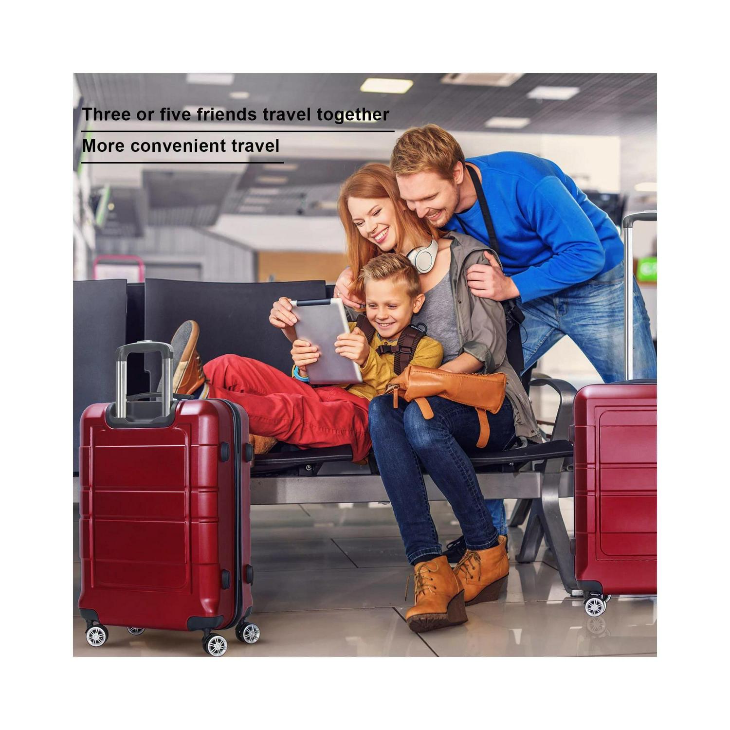 3 Pcs Luggage Set, with TSA Lock and 20"/24"/28" High Capacity Upright, Red - Image 5