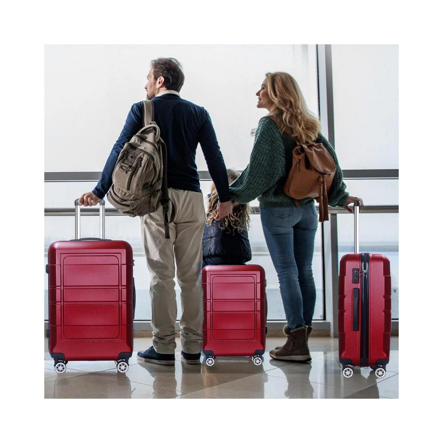 3 Pcs Luggage Set, with TSA Lock and 20"/24"/28" High Capacity Upright, Red - Image 6