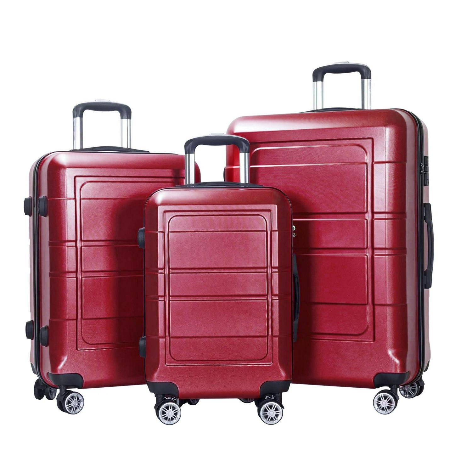 3 Pcs Luggage Set, with TSA Lock and 20"/24"/28" High Capacity Upright, Red