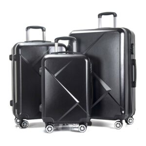 3 Pcs Luggage Sets Expandable ABS Hardshell Hardside Lightweight Durable Spinner Wheels Suitcase(20/24/28) - Black