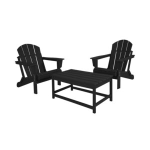 Polytrends Laguna Hdpe All Weather Outdoor Patio Foldable Adirondack Chairs Conversation Set (3-Piece Set) Black