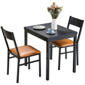 3 Piece Dining Table Set with Cushioned Chairs for Dining Room, Kitchen, Small Spaces, Espresso and Brown