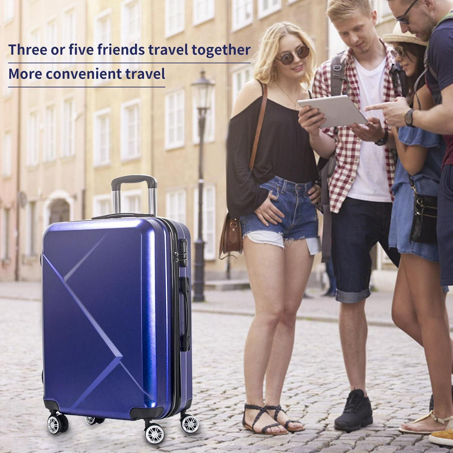 3 Piece Luggage Sets with Hardside Expandable Spinner Wheel (20/24/28), Blue - Image 5