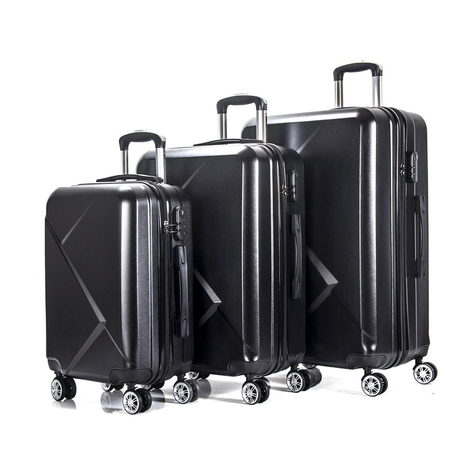 3 Piece Luggage Sets Expandable ABS Hardshell Hardside Lightweight Durable Spinner Wheels Suitcase(20/24/28), (Black)
