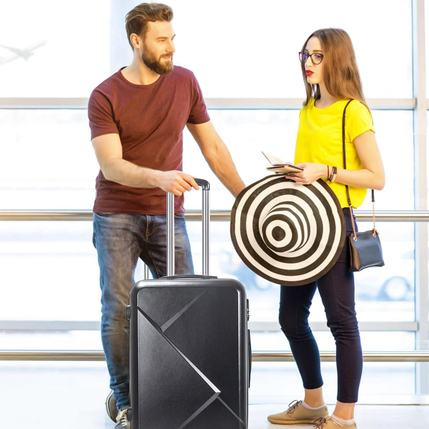 3 Piece Luggage Sets Expandable ABS Hardshell Hardside Lightweight Durable Spinner Wheels Suitcase(20/24/28), (Black) - Image 6