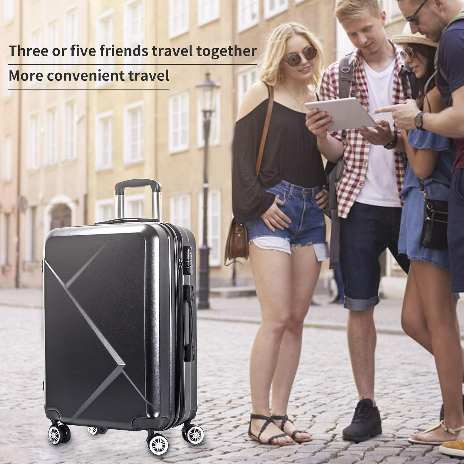 3 Piece Luggage Sets Expandable ABS Hardshell Hardside Lightweight Durable Spinner Wheels Suitcase(20/24/28), (Black) - Image 5