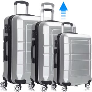 3 Piece Luggage Sets ,ABS Hardshell Lightweight Suitcase with TSA Lock Double Spinner Wheels,Deep Blue