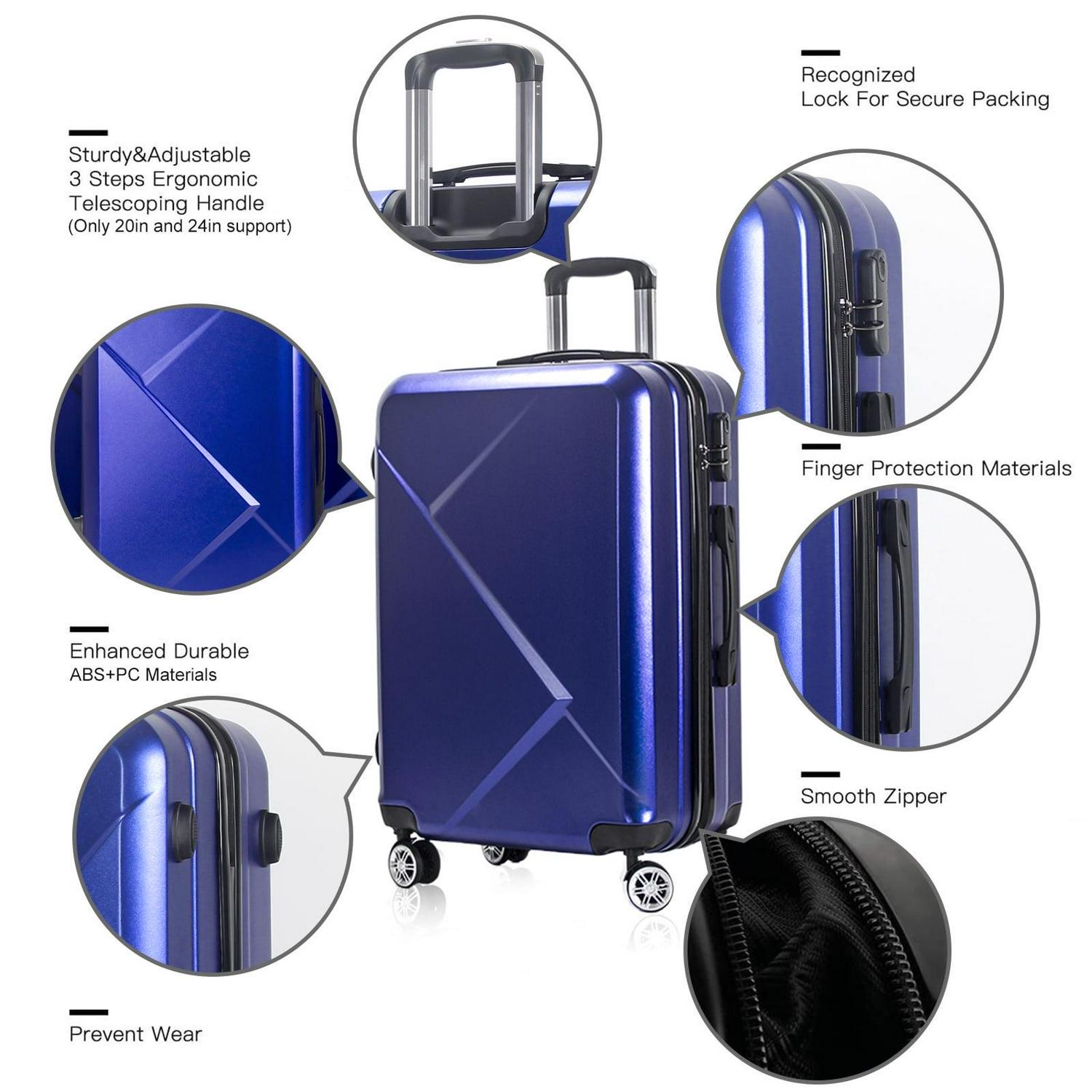 3 Piece Luggage Sets with Hardside Expandable Spinner Wheel (20/24/28), Blue - Image 4