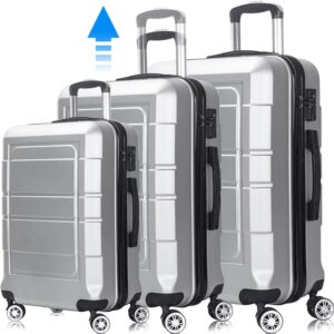 3 Piece Luggage Sets ,ABS Hardshell Lightweight Suitcase with TSA Lock Double Spinner Wheels,Black