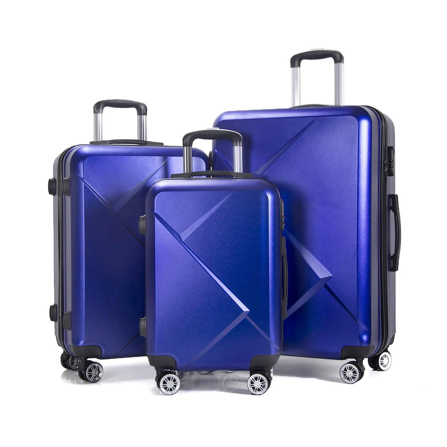 3 Piece Luggage Sets with Hardside Expandable Spinner Wheel (20/24/28), Blue