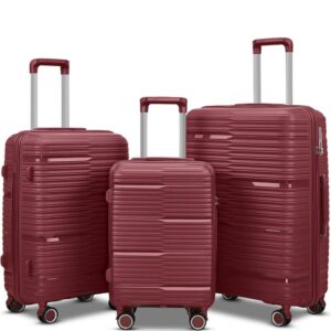 3 Piece Luggage Sets, pp Hardside Suitcase Set, TSA Lock, Red