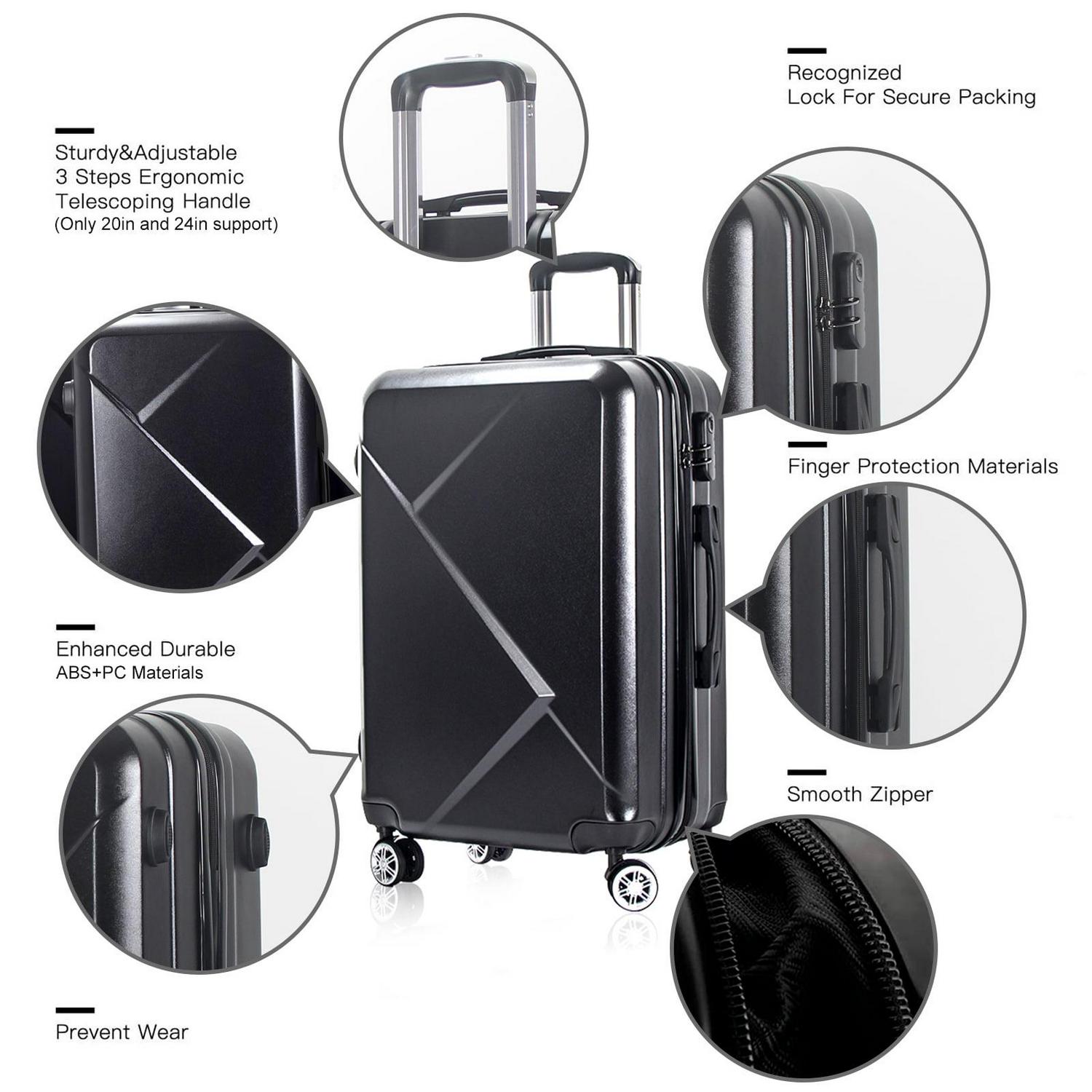 3 Piece Luggage Sets with Hardside Expandable Spinner Wheel (20/24/28), Black - Image 4
