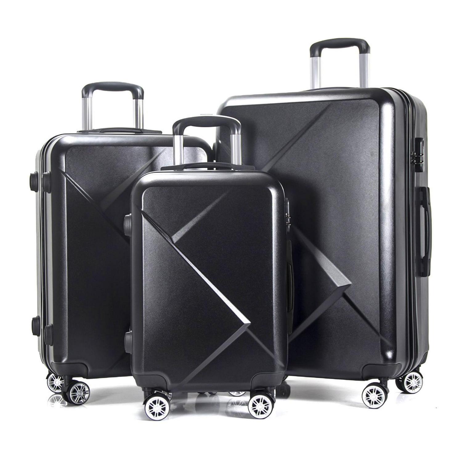 3 Piece Luggage Sets with Hardside Expandable Spinner Wheel (20/24/28), Black