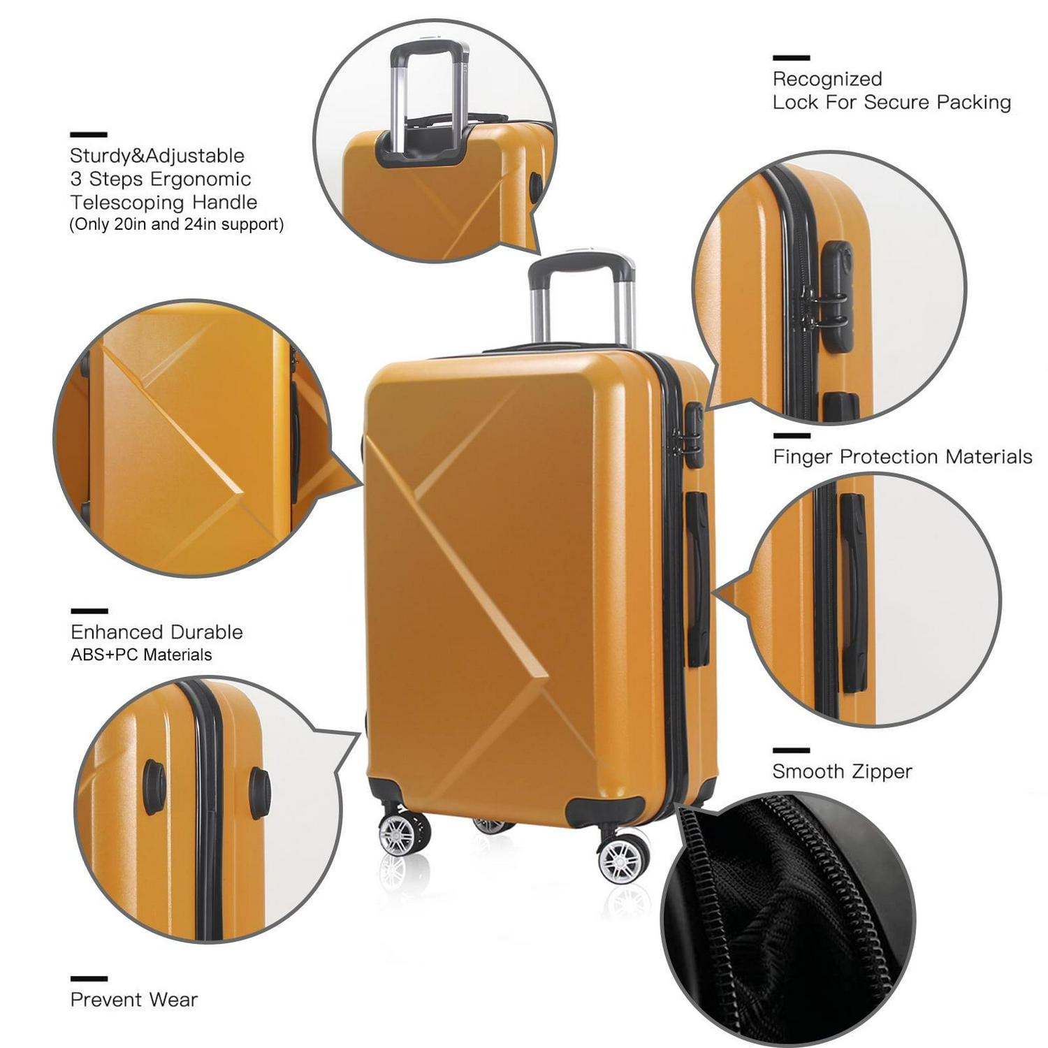 3 Piece Luggage Sets Expandable ABS Hardshell Hardside Lightweight Durable Spinner Wheels Suitcase(20/24/28), (Orange) - Image 4
