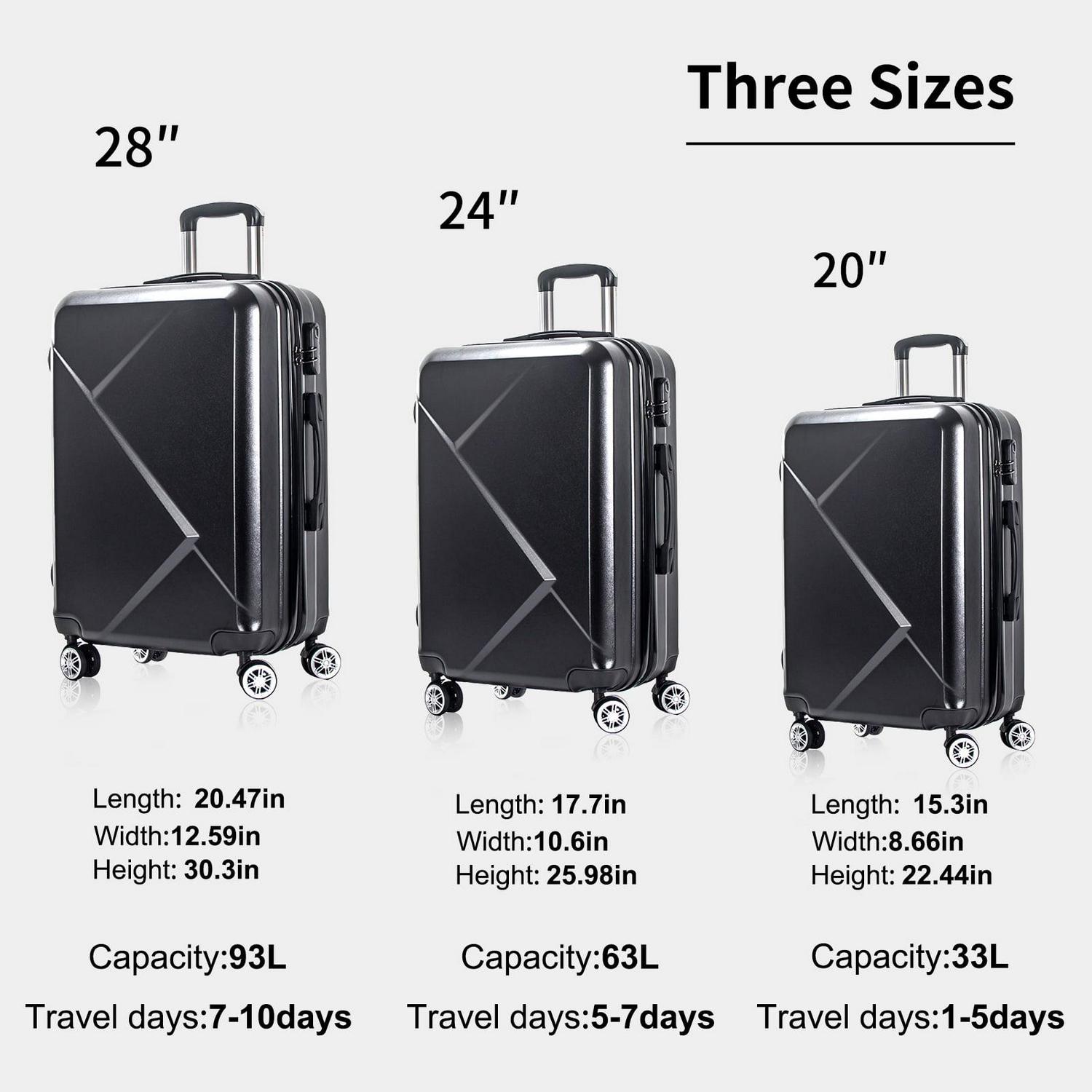 3 Piece Luggage Sets Expandable ABS Hardshell Hardside Lightweight Durable Spinner Wheels Suitcase(20/24/28), (Black) - Image 2