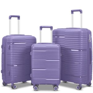 3 Piece Luggage Sets, pp Hardside Suitcase Set, TSA Lock, Purple