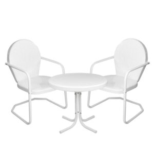 3-Piece Retro Metal Tulip Chairs and Side Table Outdoor Set White