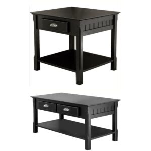 3 Piece Timber Accent Table Set, Black