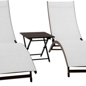 The Hamptons Collection 3 Piece White and Black Aluminium Folding Table and Reclining Chairs Set 69”