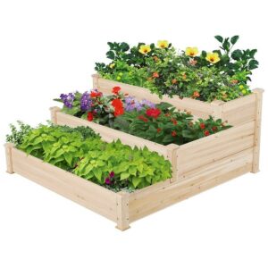 Alden Design 3 Tier Wood Raised Garden Bed Wood Elevated Flowers Vegetables Planter