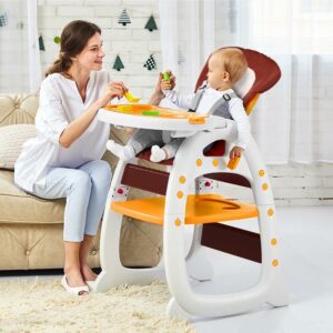 3in1 Baby High Chair, Convertible Play Table and Chair Set for Toddler, Adjustable Seat, Yellow