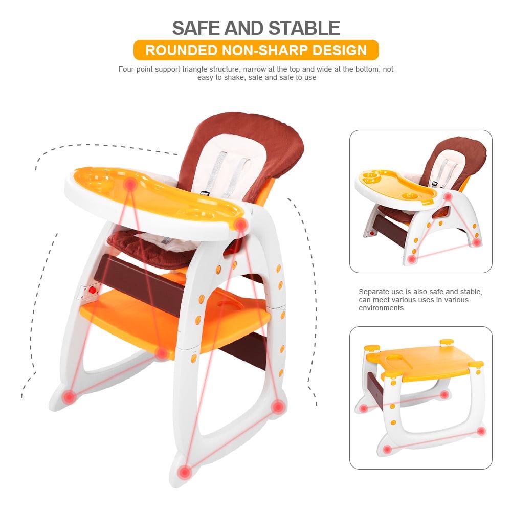 3in1 Baby High Chair, Convertible Play Table and Chair Set for Toddler, Adjustable Seat, Yellow - Image 3