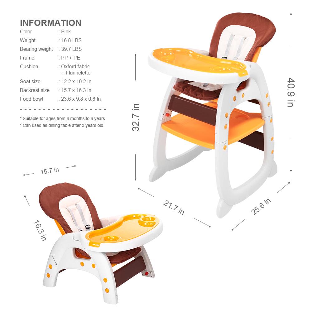 3in1 Baby High Chair, Convertible Play Table and Chair Set for Toddler, Adjustable Seat, Yellow - Image 2