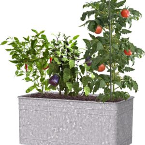 40" Raised Frame Bottomless Vintage Galvanized Metal Planter Box Outdoor Garden Bed for Vegetables Flowers Herbs
