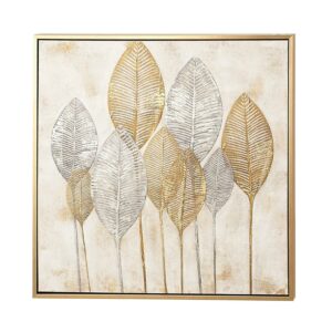 40" x 40" Leaf Framed Wall Art with Silver Accents and Gold Frame, by CosmoLiving by Cosmopolitan