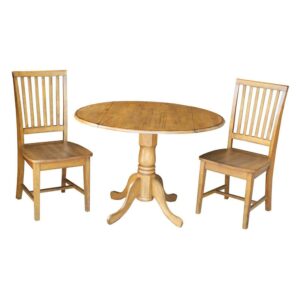 42" Dual Drop Leaf Table and 2 Mission Chairs in Pecan - 3 Piece Set