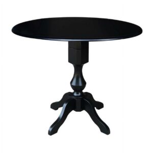 42" Round Solid Wood Black Dual Drop Leaf Pedestal Counter Height Table by International Concepts