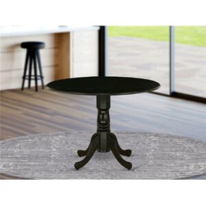 42 in. Dublin Round Rubber Wood Wirebrushed Black Dining Table with Two 9 in. Drop Leaves