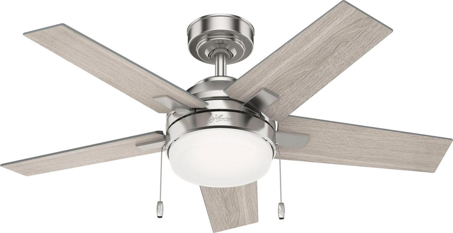 Hunter Fan Barlett Ceiling Fan 44In Brushed Nickel Light Gray Oak