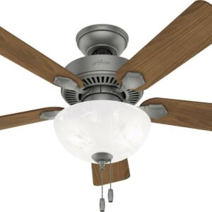 Hunter - Swanson Indoor Ceiling Fan With Light, 44-inch, Matte Silver, Casual-style, 3-speed WhisperWind Motor, 50904, for living rooms, bedrooms, home offices, kitchens