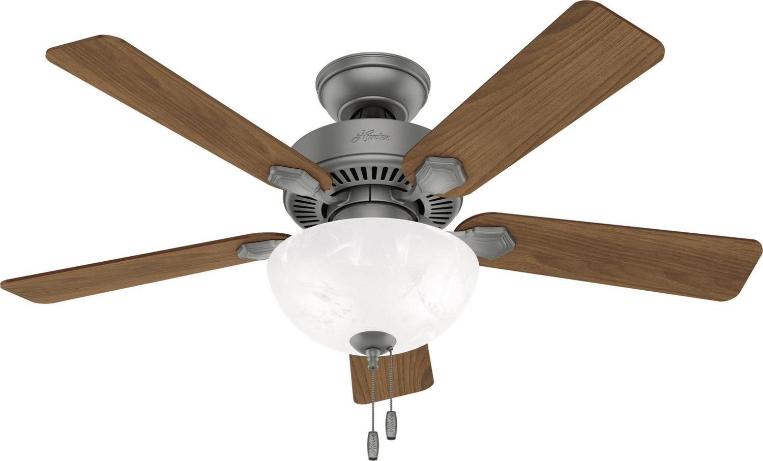 Hunter - Swanson Indoor Ceiling Fan With Light, 44-inch, Matte Silver, Casual-style, 3-speed WhisperWind Motor, 50904, for living rooms, bedrooms, home offices, kitchens