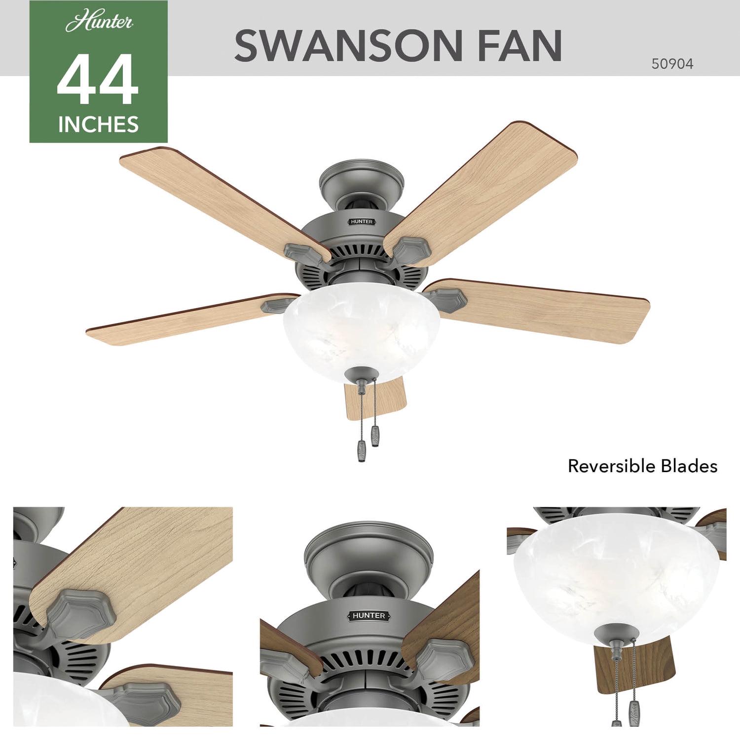 Hunter - Swanson Indoor Ceiling Fan With Light, 44-inch, Matte Silver, Casual-style, 3-speed WhisperWind Motor, 50904, for living rooms, bedrooms, home offices, kitchens - Image 9