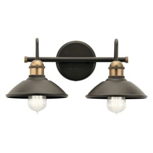 45944OZ Kichler Lighting Clyde - 2 Light Bath Vanity Approved for Damp Locations - with Vintage Industrial inspirations - 7.25 inches tall by 16.75