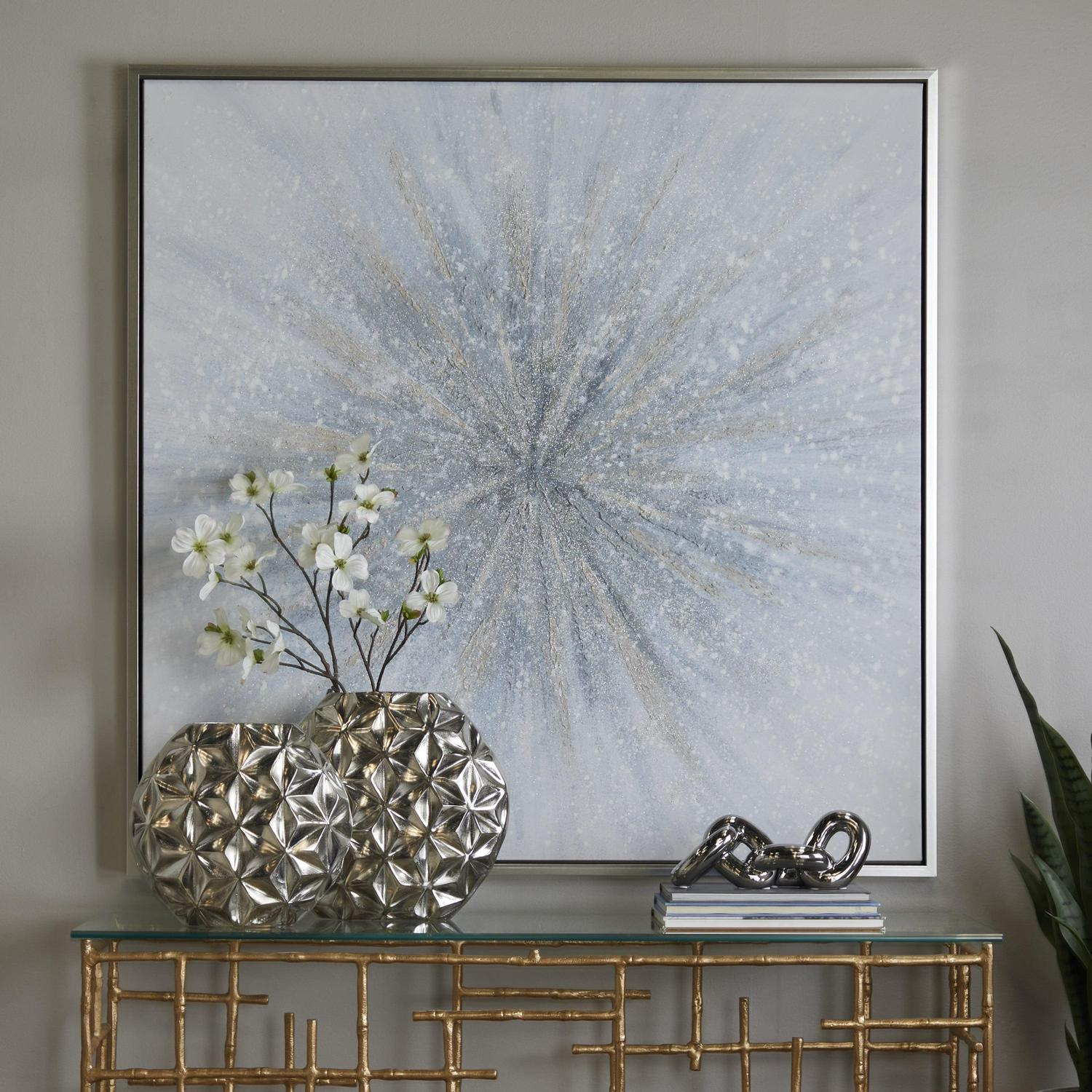 47" x 47" Radial Starburst Framed Wall Art with Silver Frame, by DecMode - Image 2