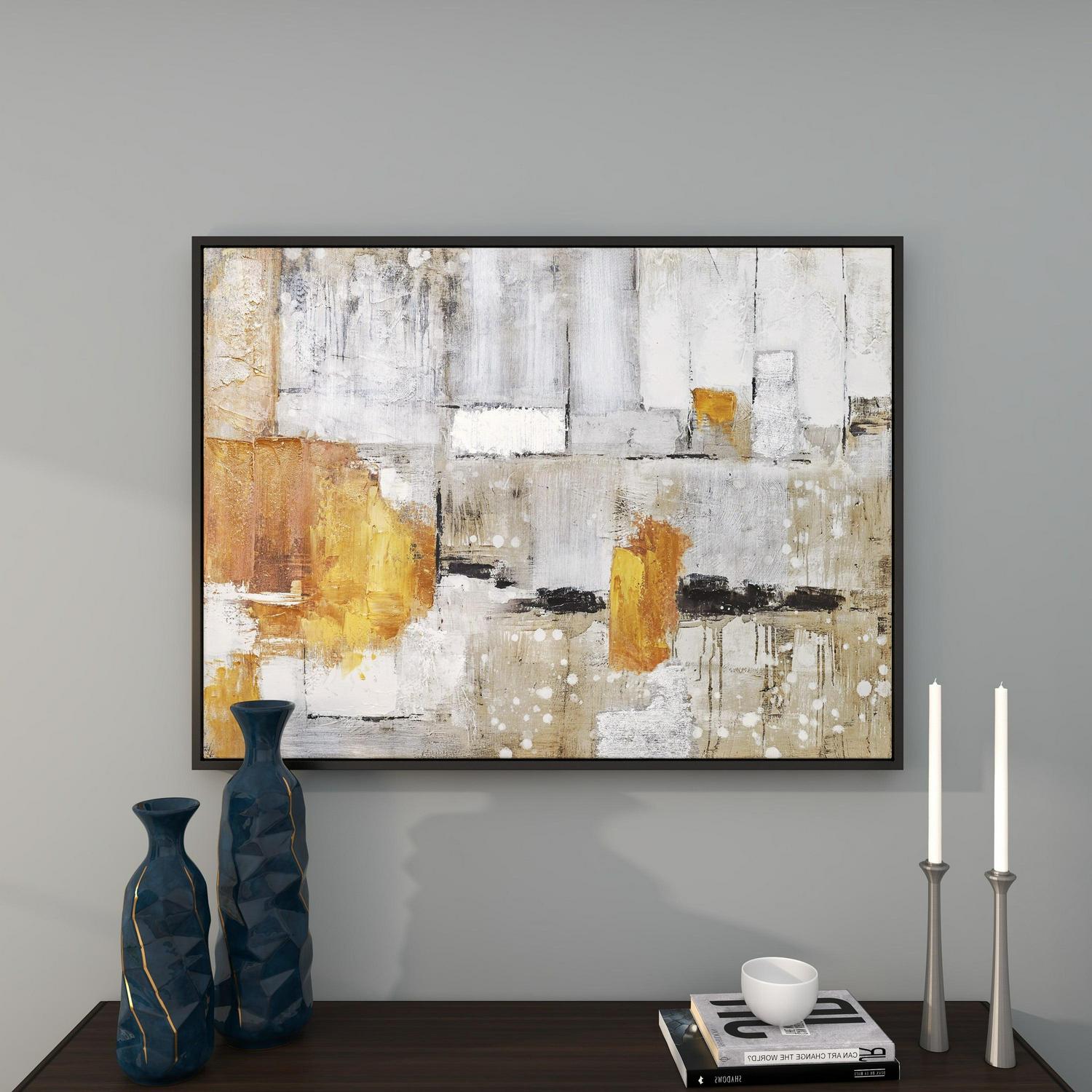 48" x 36" Abstract Framed Wall Art with Black and Yellow Details, by DecMode - Image 11